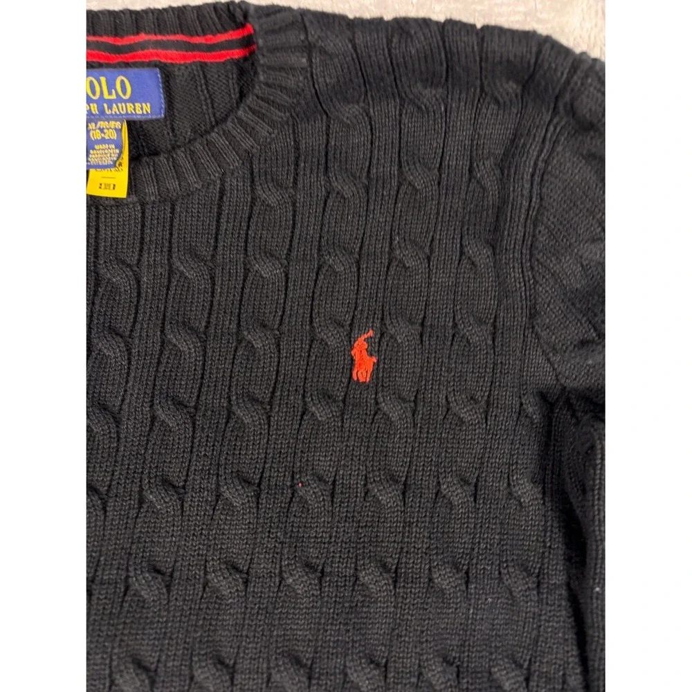 Polo Ralph Lauren Cable Knit Sweater Boys XL Black 18-20 yrs Red Little Pony